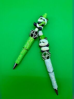 Hand Crafted Green and White Panda Crystal Ballpoint Pens